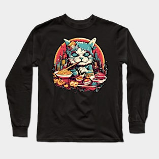 Homeless cat eating noodles classic tshirt Long Sleeve T-Shirt